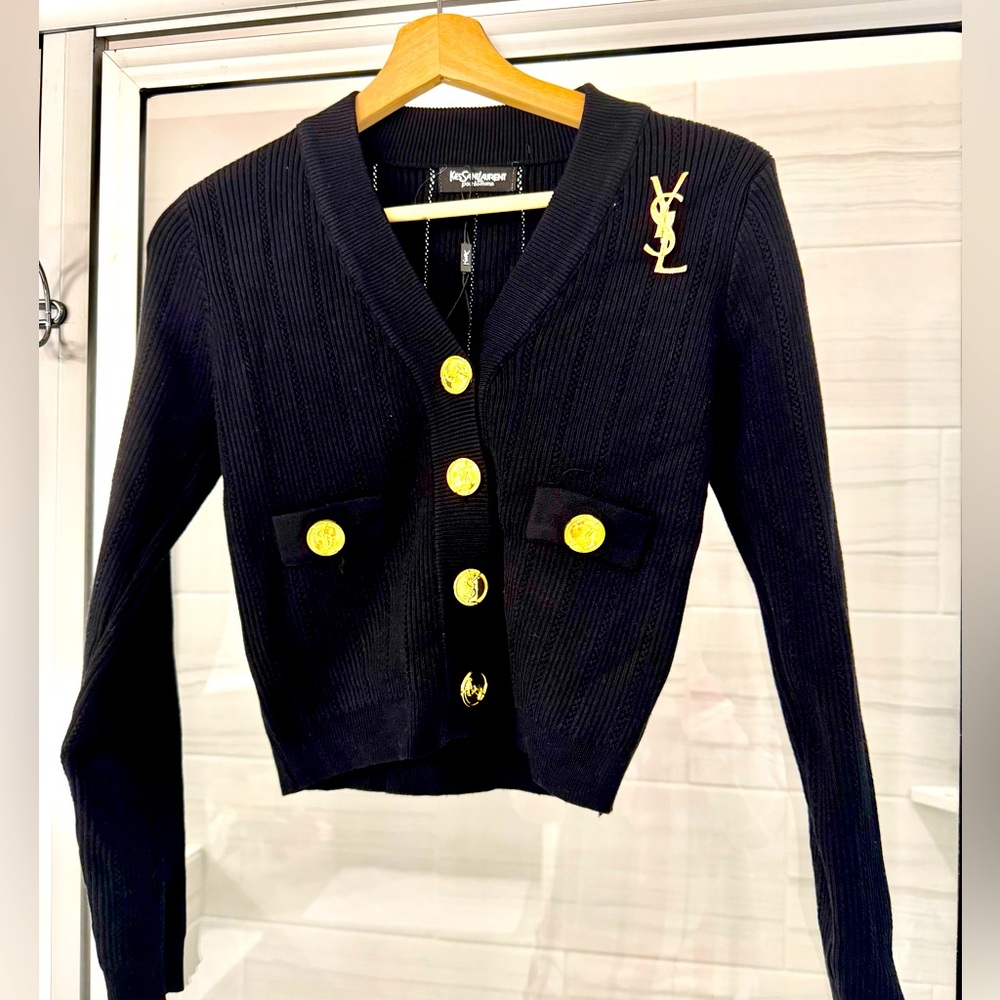 Black cardigan with gold button